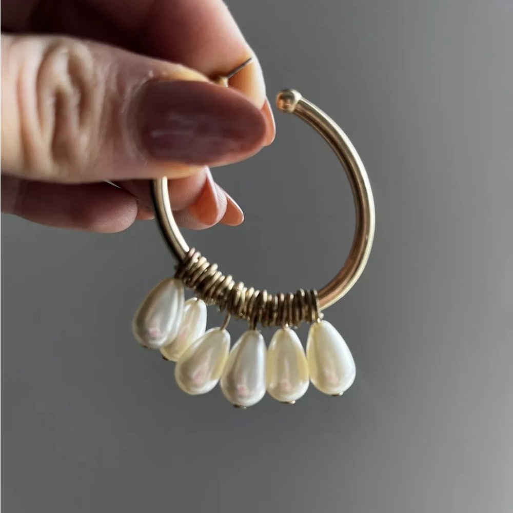 Yellow Gold Hoop Earrings With Pearl Accents - Dainty Costume Fashion Jewelry